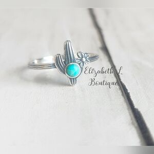 925 Sterling Silver Genuine Turquoise Cactus Design Ring Boutique New!